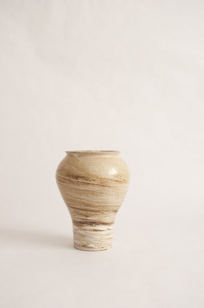wheel-thrown, marbled beige clay vase