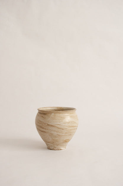wheel-thrown, marbled beige clay vase